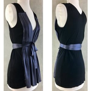 BCBGMaxAazria Pleated Tank-Blank/Satin Eggplant